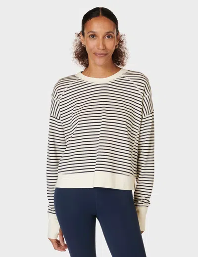 Sweaty Betty After Class Crop Sweatshirt Lily White Stripe In Lily White/stripe