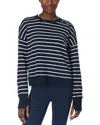 Sweaty Betty Womens After Class Longline Striped Cotton-blend Jumper Navy Blue Stripe In Navy White
