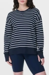 Sweaty Betty Womens After Class Longline Striped Cotton-blend Jumper Navy Blue Stripe In Navy Blue Stripe
