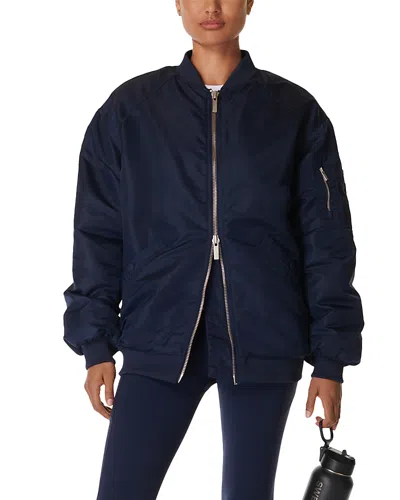 Sweaty Betty City Longline Bomber Jacket In Navy Blue