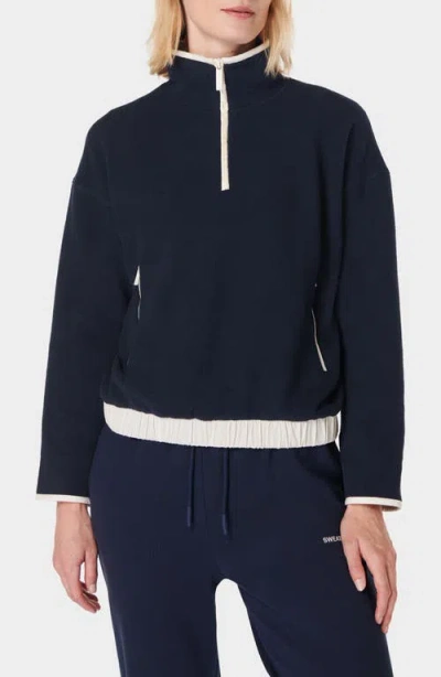 Sweaty Betty Compass Half Zip Fleece Pullover In Navyblue Studiowhite