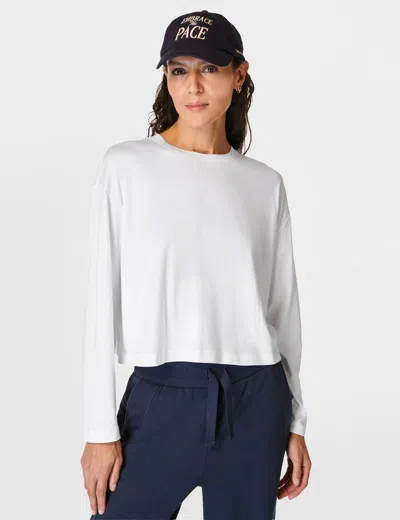 Sweaty Betty Essential Long Sleeve Organic Cotton Blend Crop T-shirt In White