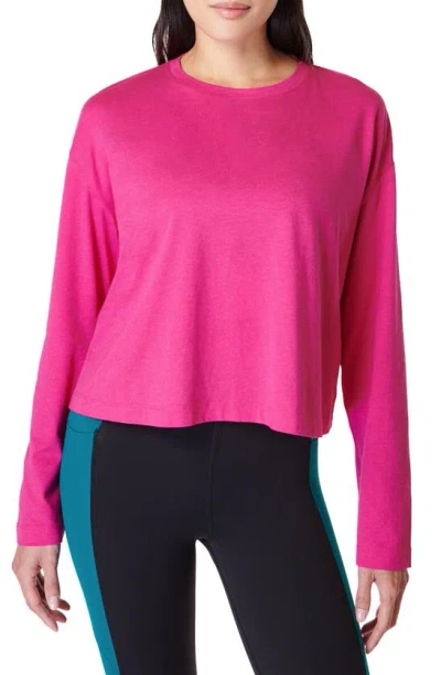 Sweaty Betty Essential Long Sleeve Organic Cotton Blend Crop T-shirt In Beet Pink