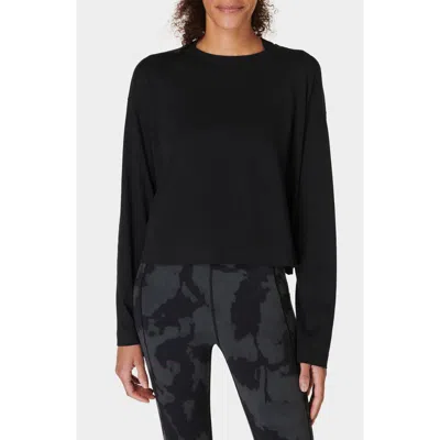 Sweaty Betty Essential Long Sleeve Organic Cotton Blend Crop T-shirt In Black