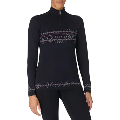 Sweaty Betty Womens Skifairisle Jacquard Fairisle Novelty Half-zip Base Layer Ski Top In Black