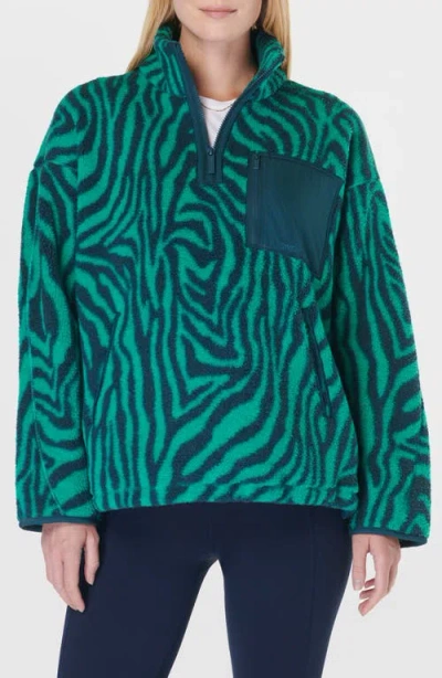 Sweaty Betty Karma Zebra Print Quarter Zip Fleece Pullover In Green