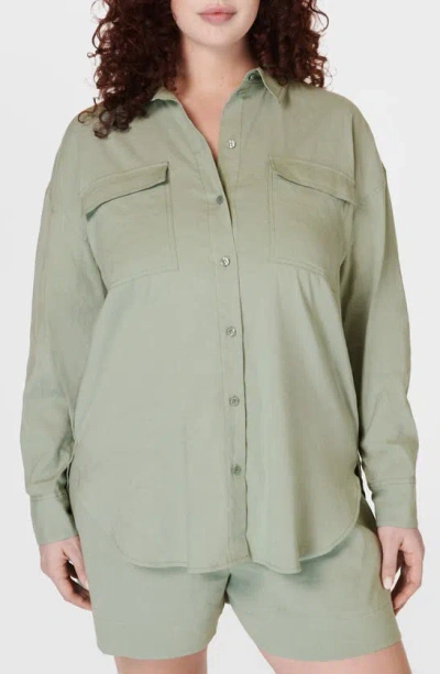 Sweaty Betty Linen Blend Utility Shirt In Savannah Green