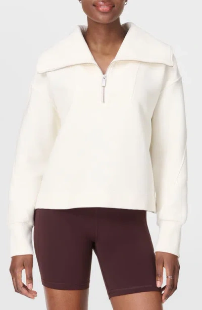 Sweaty Betty Peaceful Rib Half-zip Cotton Blend Crop Sweatshirt In White