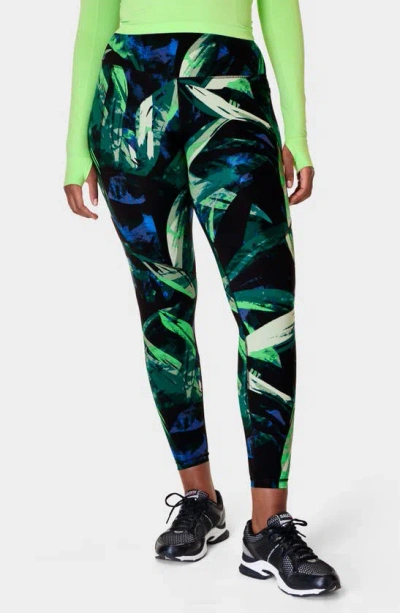 Sweaty Betty Womens Green Power Cropped Graphic-print Stretch-jersey Leggings