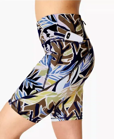 Sweaty Betty Power 9" Biker Shorts In Green Paper Leaf Print