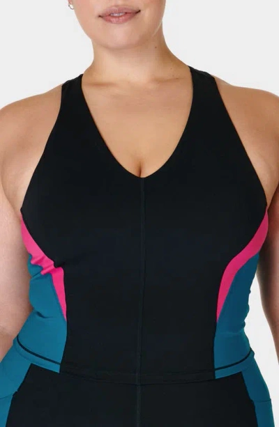 Sweaty Betty Power Colorblock Racerback Tank In Black Beetpink Reefteal