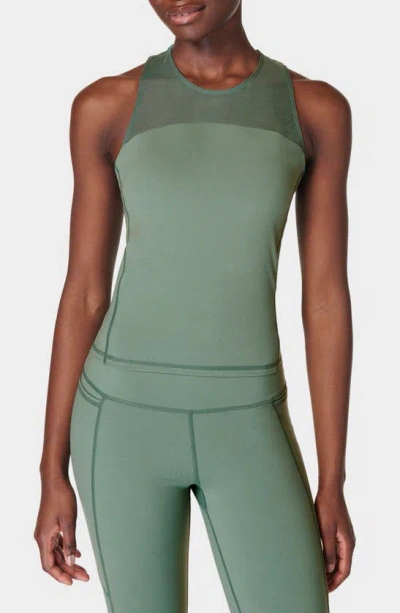 Sweaty Betty Power Illusion Mesh Workout Tank In Cool Forest Green