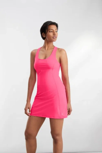 strapless open back dress Discoteque Tie-Up Back Ruched Mesh Maxi Dress Hot Pink XL