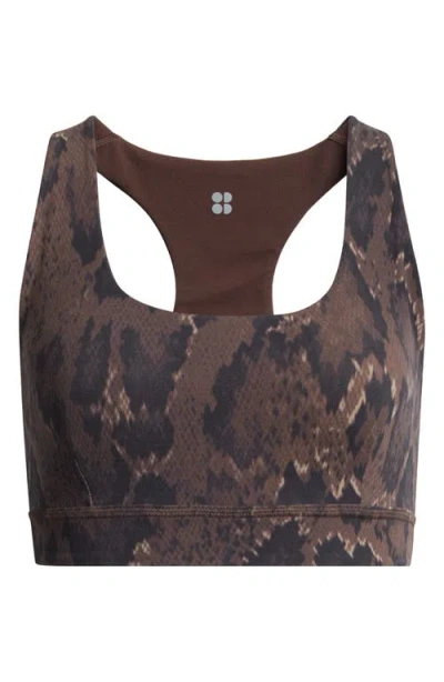 Sweaty Betty Reversible Yoga Sports Bra In Brown Python Print Cacao Brown
