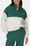 Sweaty Betty Womens Revive Logo-print Half-zip Cropped Stretch-jersey Sweatshirt Gladgreen Colourbloc In Glade Green Colour Block