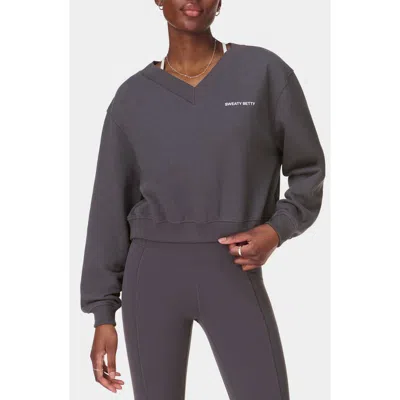 Sweaty Betty Revive Crop Organic Cotton Blend Sweatshirt In Urban Grey