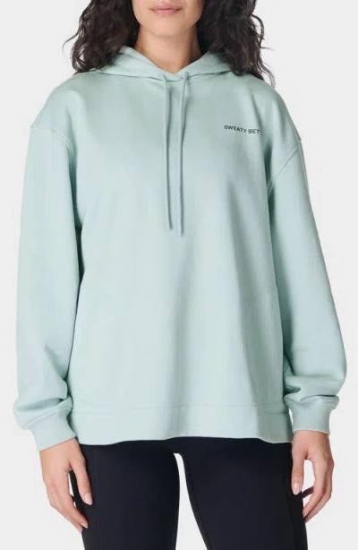 Sweaty Betty Revive Organic Cotton Blend Longline Hoodie In Muted Teal Blue