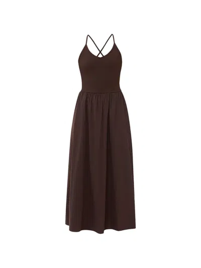 Sweaty Betty Ribbed-knit Cross-back Maxi Dress In Brown