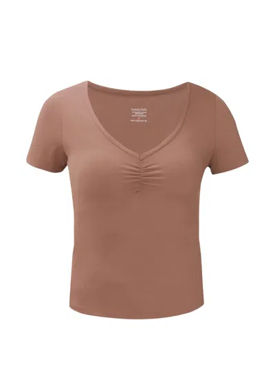 Sweaty Betty Ruched V-neck T-shirt In Brown