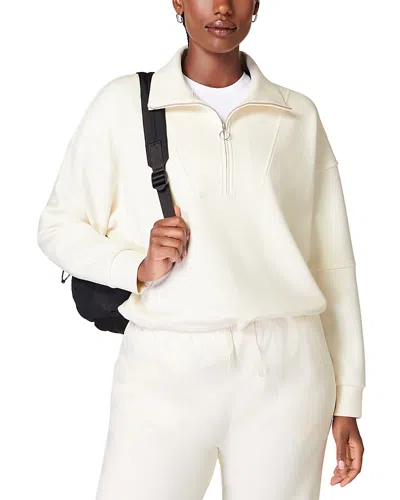 Sweaty Betty Sand Wash Funnel Neck Half Zip Sweatshirt In Studio White