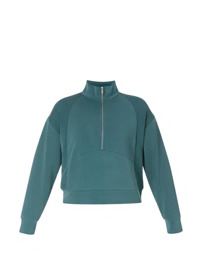 Sweaty Betty Sand Wash Ribbed-panel Quarter-zip Sweatshirt In Blue