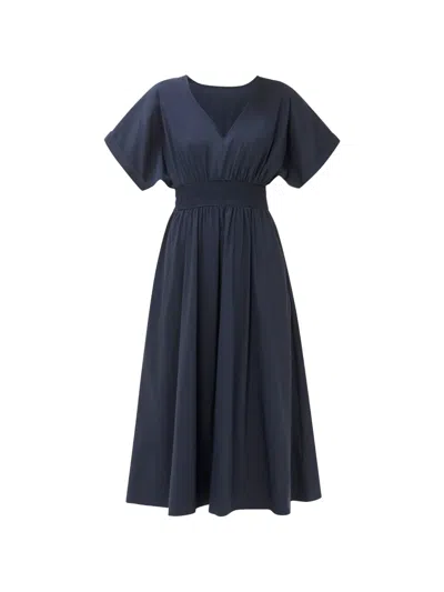 Sweaty Betty Sloane Smocked-waist V-neck Midi Dress In Blue