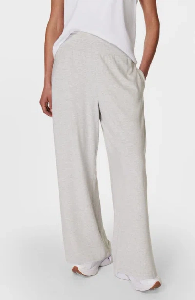 Sweaty Betty Stretch Modal Knit Wide Leg Pants In Light Grey Marl