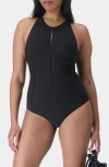 Sweaty Betty Womens Black Tide Zip-through Performance Swimsuit Xxl In Black