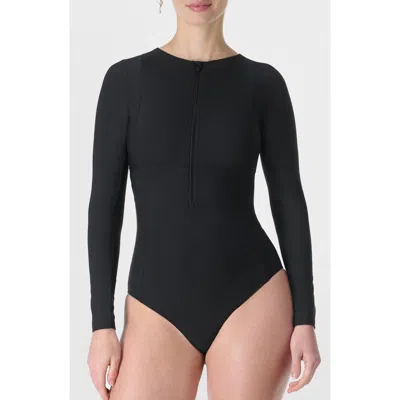 Sweaty Betty Tide Zip Through One-piece Swimsuit In Black