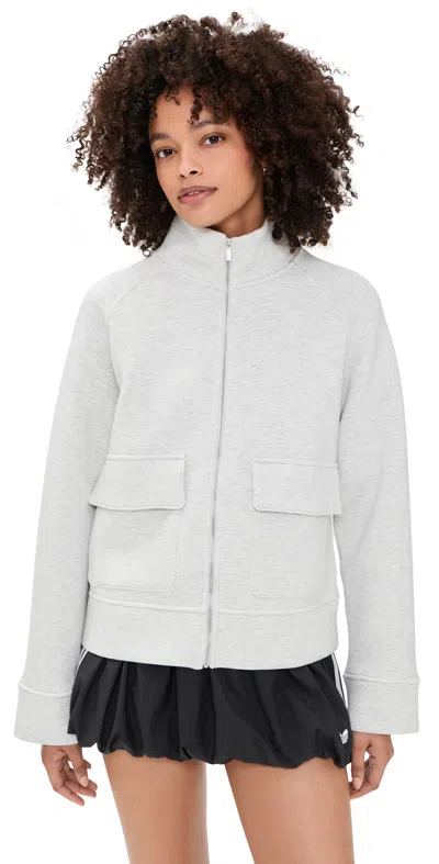 Sweaty Betty Wind Down Patch Pocket Zip Through Sweatshirt Ice Grey Marl In Gray