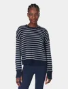 Sweaty Betty Womens After Class Longline Striped Cotton-blend Jumper Navy Blue Stripe