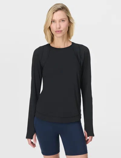 Sweaty Betty Breathe Easy Thumb-slot Mesh-panel Top In Black