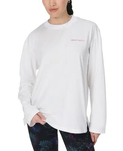 Sweaty Betty Womens Lily White Logo-print Long-sleeve Cotton-jersey T-shirt