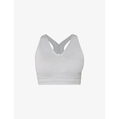 Sweaty Betty Womens Light Grey Marl Gaia Logo-embossed V-neck Stretch-jersey Yoga Bra