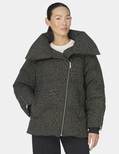 Sweaty Betty Womens Green Leopard Print Nimbus Cloud Funnel-neck Shell-down Puffer Jacket In Gray