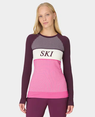 Sweaty Betty Womens Purple Stripe Print Ribbed Base Layer Ski Top In Multi