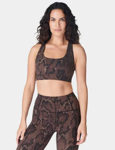 Sweaty Betty Super Soft Reversible Yoga Bra In Brown Python Print