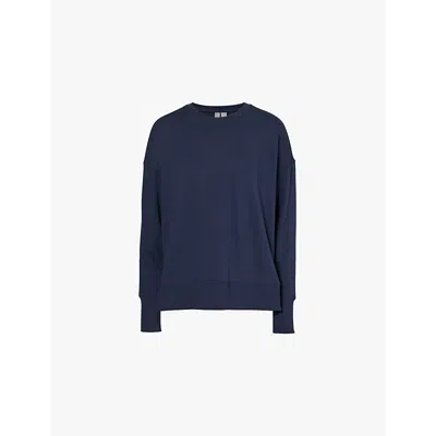 Sweaty Betty Womens Vy After Class Relaxed-fit Organic Cotton-blend Sweatshirt In Navy