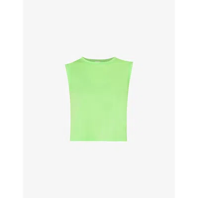 Sweaty Betty Womens Zest Green Breathe Easy Logo-brand Cropped Stretch Recycled-polyester Tank Top