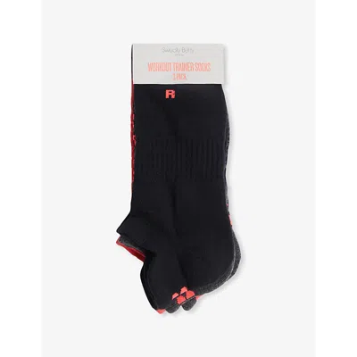 Sweaty Betty Womens  Workout Stretch-cotton Trainer Socks Pack Of Th In Blcklux Leopardprint