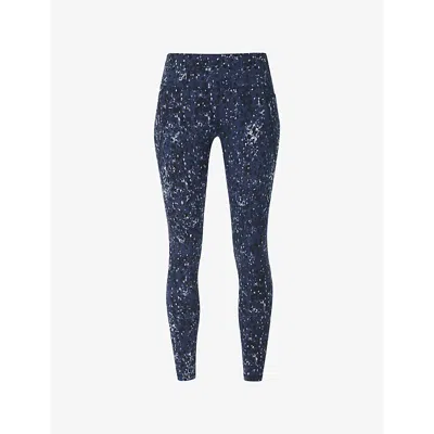 SWEATY BETTY WOMENS BLUE EBONY PRINT POWER WORKOUT ABSTRACT-PATTERN STRETCH-JERSEY LEGGINGS XS