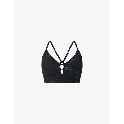Sweaty Betty Womens  Super Soft Strappy-back Stretch-woven Bra In Blutundra Tigerprint