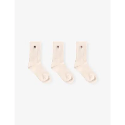 Sweaty Betty Womens Creme Beige Essentials Stretch Cotton-blend Crew Socks Pack Of Three In Neutral