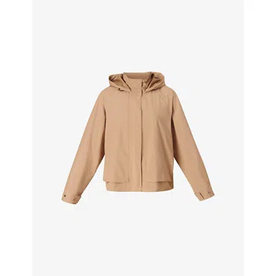 Sweaty Betty Womens Golden Beige Motion Waterproof Cropped Woven Parka Jacket In Brown