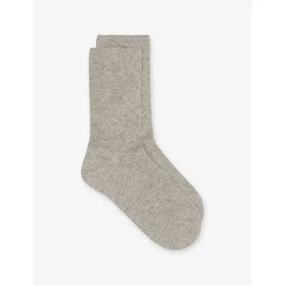 Sweaty Betty Womens Light Grey Marl Logo-embroidered Cashmere Crew Socks In Gray