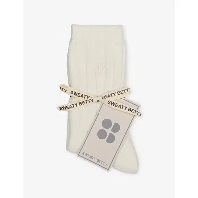 Sweaty Betty Womens Lily White Cosy Logo-embroidered Knitted Socks In Neutral