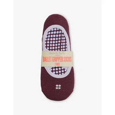 Sweaty Betty Womens Midnightcherry Pur Ballet Gripper Stretch Cotton-blend Socks Pack Of Two In Burgundy