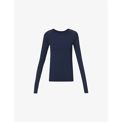 Sweaty Betty Womens Navy Blue Athlete Seamless Long-sleeve Workout Top