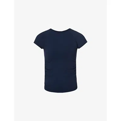 Sweaty Betty Womens Navy Blue Athlete Seamless Ruched Stretch-woven T-shirt Xxl