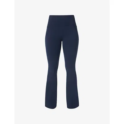 SWEATY BETTY WOMENS NAVY BLUE POWER 30IN FLARED STRETCH-WOVEN GYM LEGGINGS